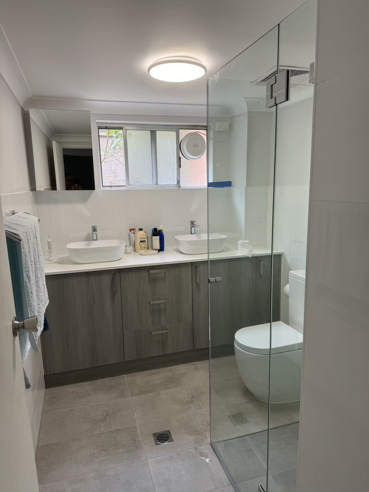 Completed modern vanity and mirror cabinet in Hurstville bathroom