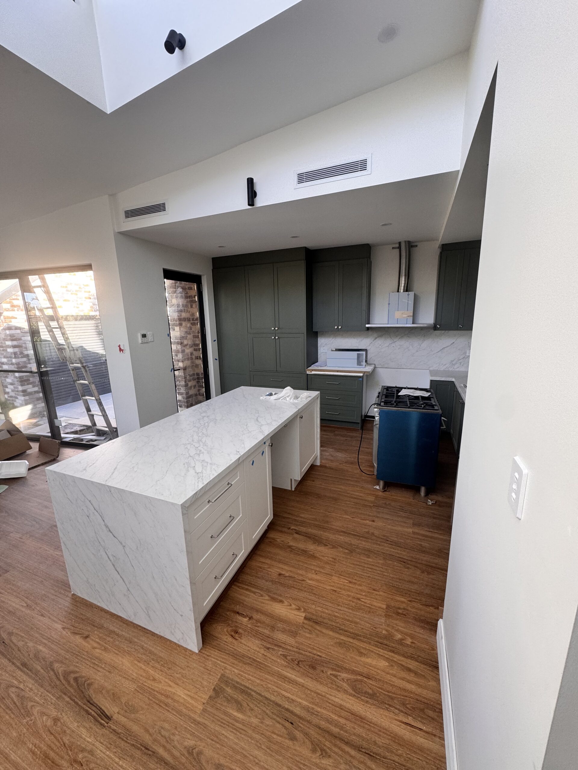 Luxury white marble stone benchtop and modern kitchen design Sydney